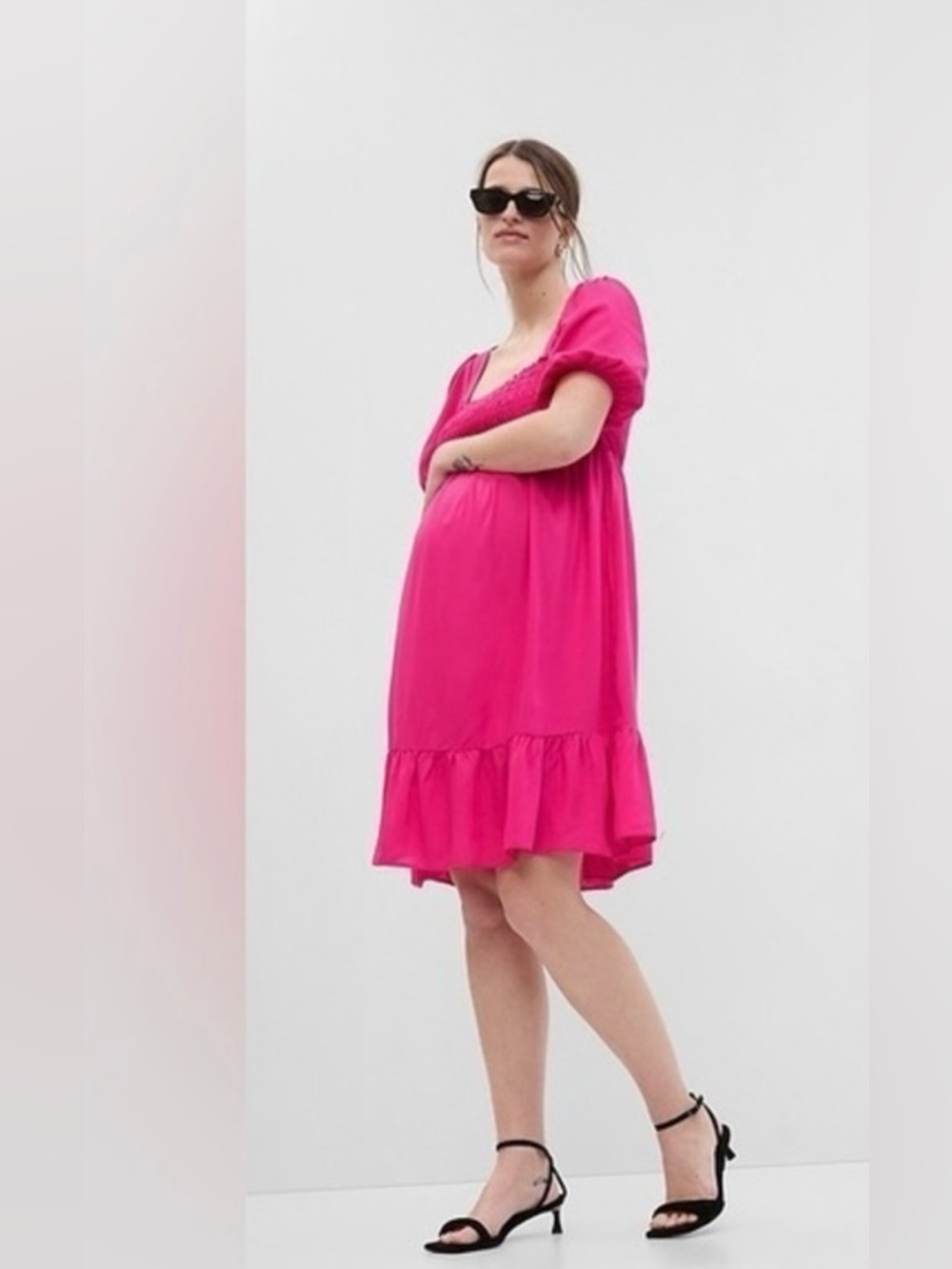 GAP Maternity Smocked Hot Pink Midi Dress Women’s Size Large